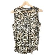 Karl Lagerfeld Brown Leopard Print High Neck Shell Sleeveless Tank Top M