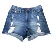 Jennifer Lopez High Rise Distressed Denim Shorts