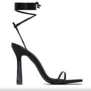 Black Lace-Up High Heel Sandals - Square Toe