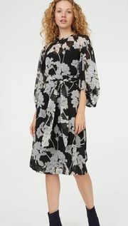 Club Monaco Linettah Midi Dress Black Gray Floral Tie Women's Size 00