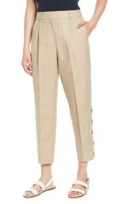 Lewit Pant 10 Khaki Crop Linen Side Buttons Natural Luxury Safari Twill Vacation