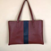 Vince Camuto Luck Vegan Leather Pebbled Brown Black Stripe Tote