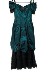 Alfred Angelo 80’s Teal Black Lace Flounced Elegant Formal Dress