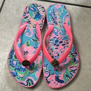 Lilly Pulitzer Women's POOL FLIP FLOP Sandals Blue Horizon Jungle