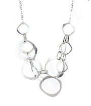 Art Deco Inspired Interlocking Circle Necklace Silver Tone Costume Jewelry OSFM