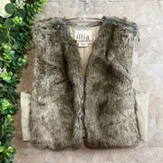 Anthropologie Illia Cropped Faux Fur Leather Sleeveless Vest Jacket Beige Size M