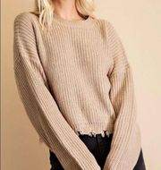 POL Oversized Distressed Tan Knit Sweater Size M