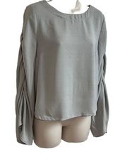 Prologue Shirred Long Sleeve Pullover Crew Neck Gray Blouse Top Size Small Poly