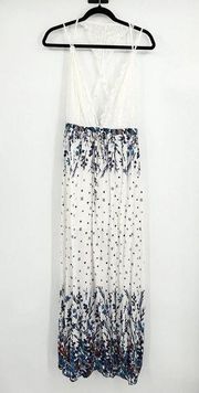 NEW Loveriche Lace Plunge Floral Tie Waist Maxi Dress Size Medium M