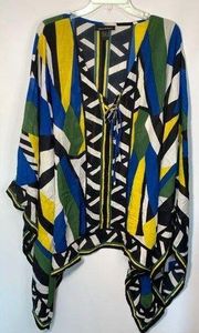 Ashley Stewart Women's Lace Up Abstract Tunic Blouse Multicolor Size 22/24 NWOT