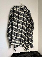 New Cato eyelash window pane fuzzy sweater poncho one size