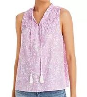 Aqua Floral Print Tassel Tie Top in Lavender Size Medium NWT