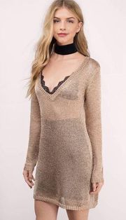 Somedays Lovin Star Searching Champagne Sheer Metallic Knit Dress Size Medium