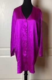 Victoria's Secret 100% SILK 80s  GOLD LABEL FUCHSIA LONG SLEEVE NIGHT GOWN