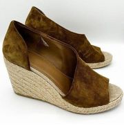 Vince Sonora Suede Leather Peep Toe Espadrille Wedge Sandals Brown Size 7