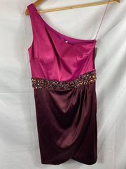 NWT Mignon Beaded One Shoulder Satin Cocktail Dress 4