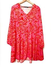 Fancyinn Pink & Red Floral Flowy Dress