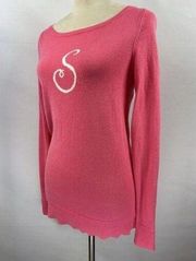 Lilly Pulitzer Pullover Sweater Pink Coral Medium Monogrammed S Long Sleeve 100%