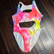 One piece swimwear, bodysuit with cut outs, tie-dye summer hippie beach pool