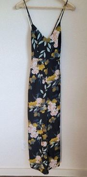 New Lulu’s Beautiful Blooms Black Floral Print Wide-Leg Jumpsuit Medium