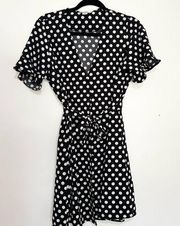 Favlux fashion v neck short sleeve ruffle polka dot button down dress size large