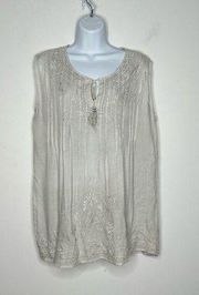 Luna Moon Womens Embroidered Lagenlook Top SIZE M