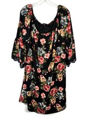 Vibe Sportswear Black Floral Lace Trim Off-The-Shoulder Mini Dress Plus Size 3X