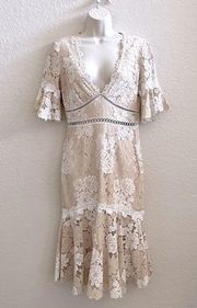 Ruffle Lace Maggy Midi Dress Ruffle Sleeve Cream White Women’s XL