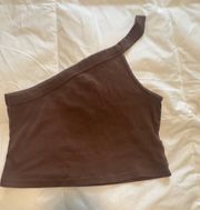 One Shoulder  Brown Crop Top