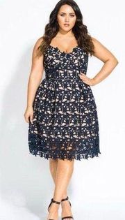 City Chic Navy Blue So Fancy Crochet Lace Dress Sz.XS/14W