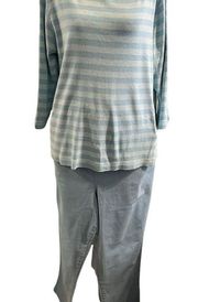 Cute light/medium blue striped 3/4 sleeve T-shirt.