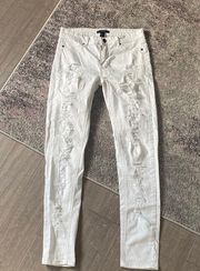 Forever 21 F21 Junior's White Destroyed Distressed Skinny Jeans Sz L