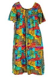 Vintage Vibrant Boho House Dress Palm Tree Summer XL