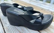 Vintage Steve Madden Platform Sandals Black Chunky Y2K Womens Size 7.5 Porch