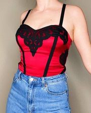 Bebe Vintage Y2K Red Black Lace Up Sexy Corset Top