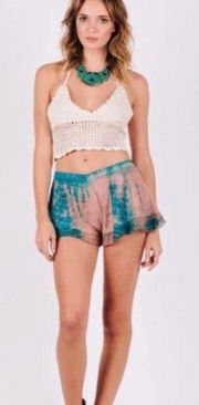 RAGA Sweet Devotion Ruffle Shorts in Blue/Tan Tie Dye Size US Medium