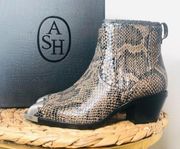 ash boots floyd chelsea bootie taupe python print leather ankle