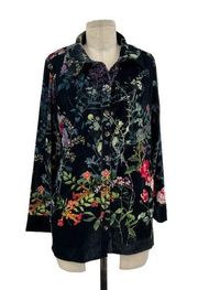 Soft Surroundings Jardim Velvet Shirt Floral Button Size Petite Large PL