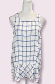 Anthropologie's Cloth & Stone Blue White Plaid Racerback Peplum Top Size Large