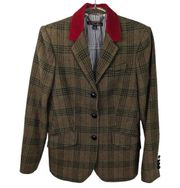 Brooks Brothers Lambs Wool Plaid Green Blazer Red Velvet Collar Elbow Patches 6