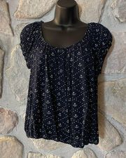 LAVISH Navy Blue And White Anchor Stretchy Cropped Short Sleeve Blouse- XL