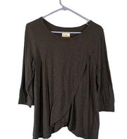 Chaser Black Cotton Blend Faux Wrap Long Sleeve Casual Blouse Women Sz M