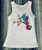 Gorgeous Y2K White Tank Top with Embroidered Bird