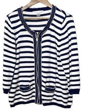 Peter Nygard Sweater White Blue Striped Full Zip Nautical XL