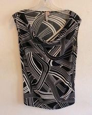 Susan Lawerence Black and White Geometric Pattern Sleeveless Blouse Size Large