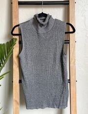 Silver Knits Grey High Neck Collared Metallic Shimmer Tank Top Blouse