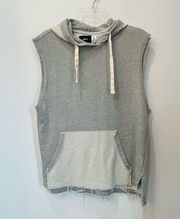 BDG Cutoff Hoodie Sweatshirt Top small Gray Pocket Drop Armhole Distressed‎