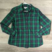 | green plaid cotton button down shirt size 8