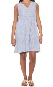 Linen V-Neck Asymmetrical Tiered Sleeveless Dress