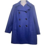 Anne Klein Womens 2XL Blue Wool Blend Peacoat Double Breasted Retro Moto Lapel